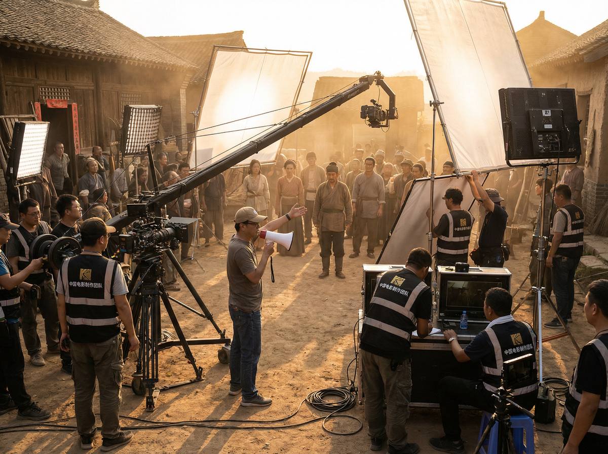 抖音风【抖音风视频演示】专业影视制作现场全记录：导演、摄影与灯光团队协作视频